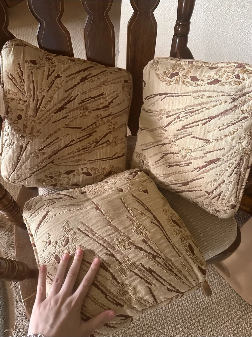 Decorative Tan and Brown Patterned Throw Pillow - Set of 3